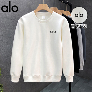 alo fite官方早秋季刺绣运动圆领卫衣男女情侣装休闲打底衫重磅潮