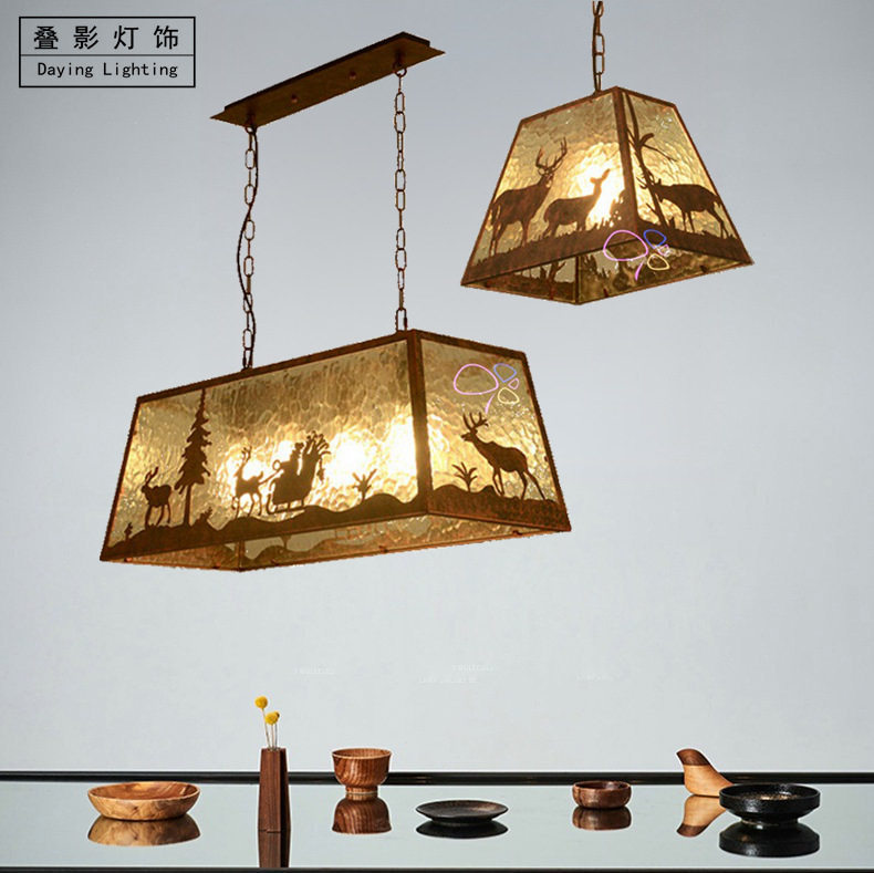 美式乡村复古工业风创意个性麋鹿雪橇玻璃框吊灯酒吧网咖火锅灯饰