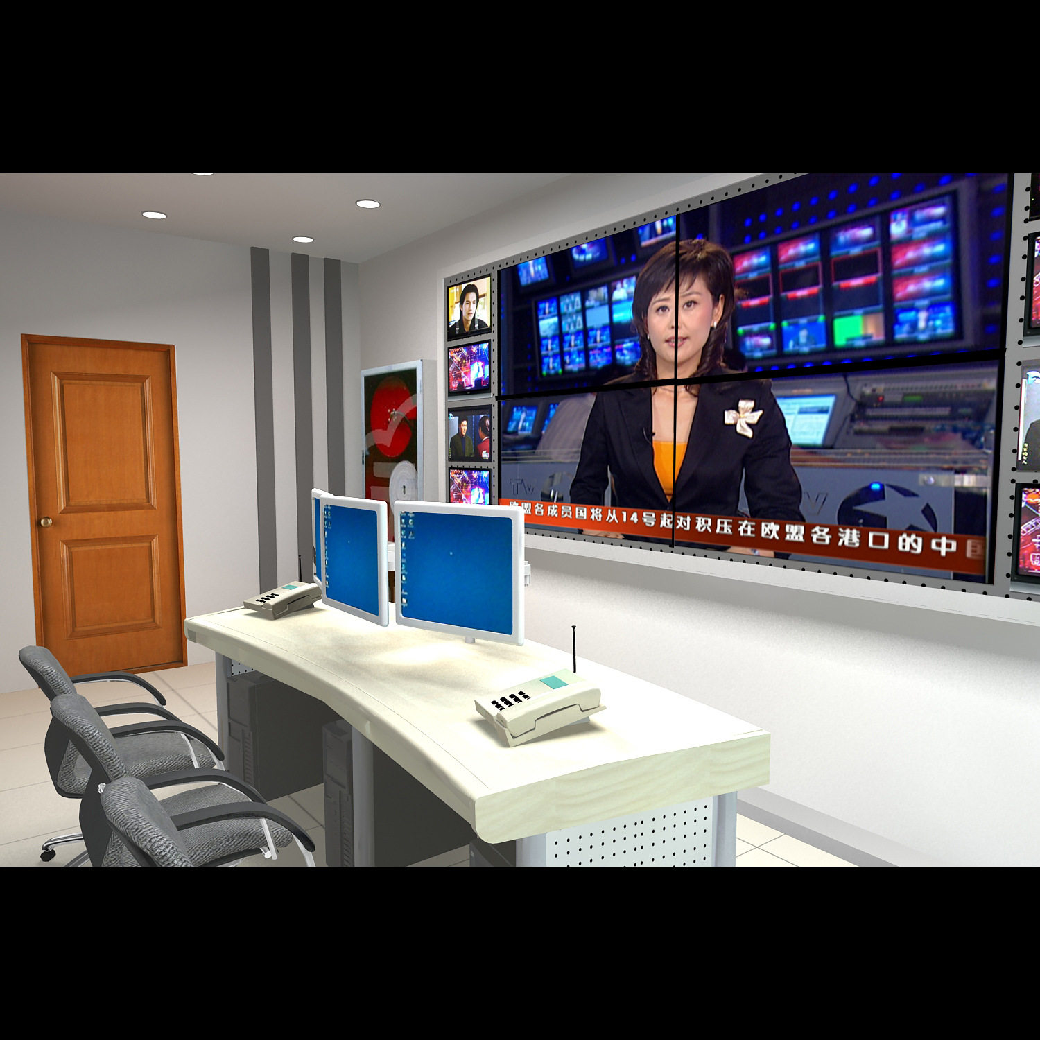 监控机房装修效果图设计，电视墙设计效果图，机柜设计效果图