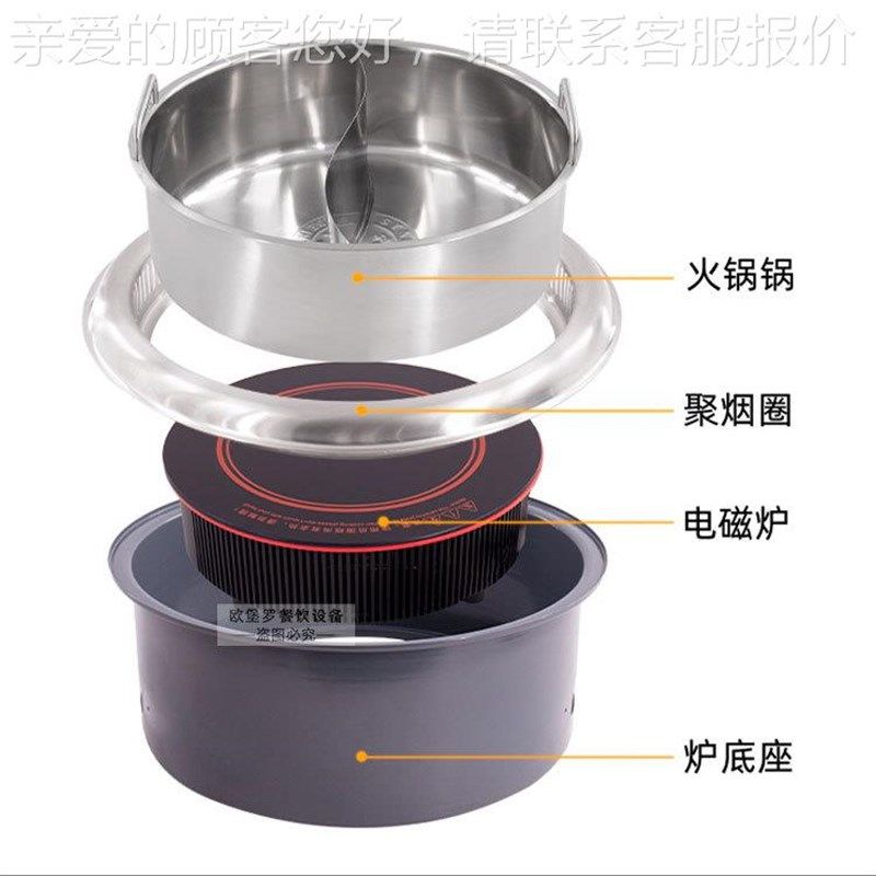 罗岩板实a木用无商烟火设锅一锅方形桌子189自餐厅火锅助炉净化备