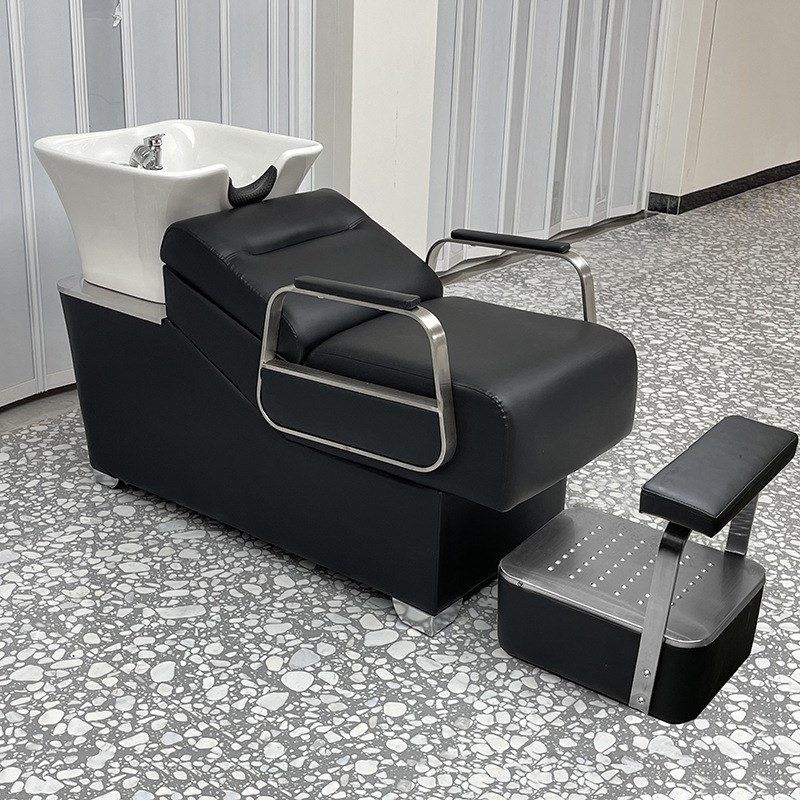 理发店专用洗头床美发店u发廊不锈钢冲水床陶瓷盆半躺式网红