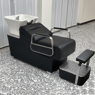 理发店专用洗头床美发店u发廊不锈钢冲水床陶瓷盆半躺式 网红