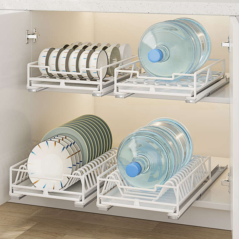 厨房碗碟收纳层架整体橱柜内置拉篮抽D屉式抽拉碗架放碗盘沥水滑