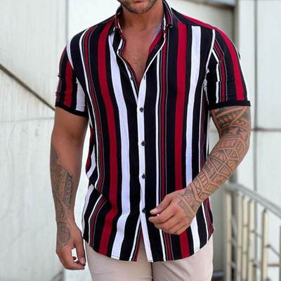 Men's Shirt Fashion Stripes print Short Sleeve Shirt Sum
