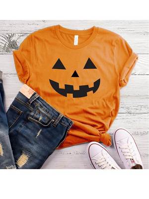 Halloween pumpkin Face T Shirt Women 万圣节南瓜衫印花服装女