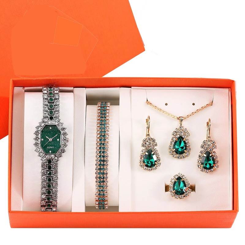Fashion full diamond watch bracelet earrings necklace women