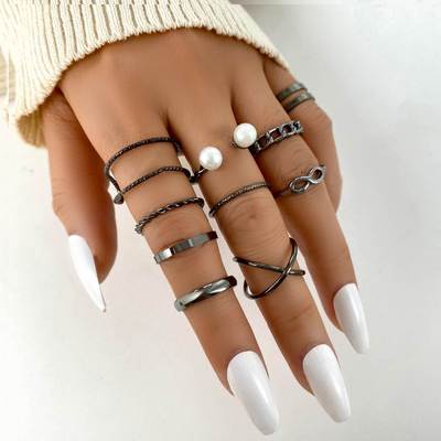 simple knuckle rings 10 pcs black joint ring set简约关节戒指