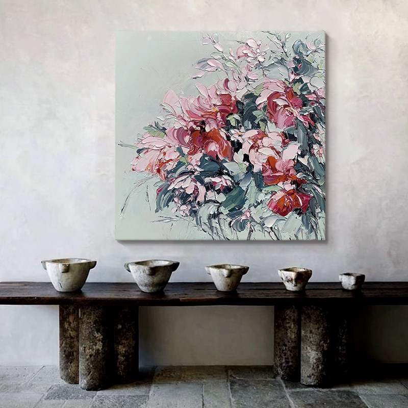 爆款抽象花卉丙烯厚肌理画手绘油画客厅I装饰画奶油风玄关餐厅无图片