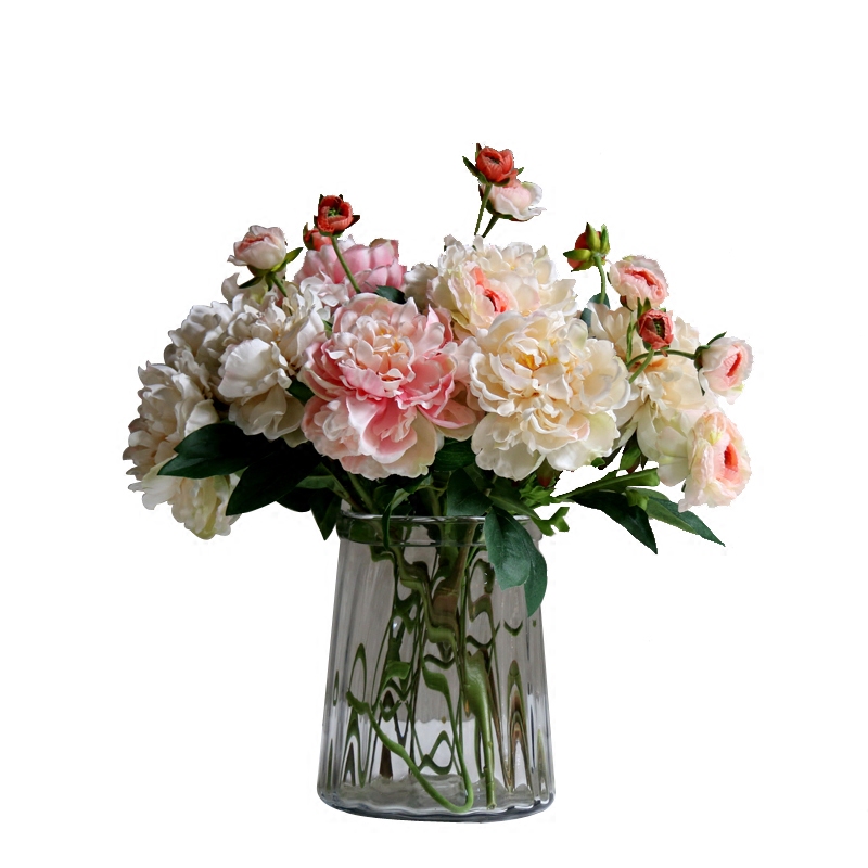 玻璃花瓶客c厅餐厅茶几酒店前台木桶状条纹简约现W代风摆件饰品圆