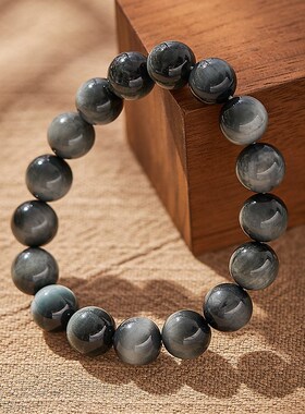 翡翠冰乌鸡e珠链手链水墨风黑白灰色天然缅甸A货玉手串女款圆项链