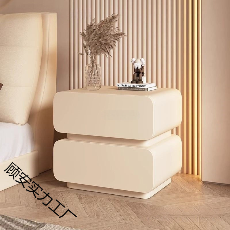 奶油风床头柜皮质简约现代小型卧室床边柜极简易收纳柜免安装一体
