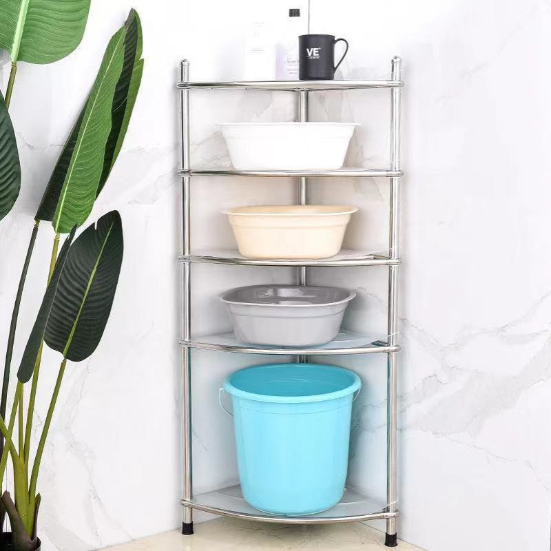 304加厚不锈钢置物架多层落地三角架厨卫两用放锅收纳脸盆架承重