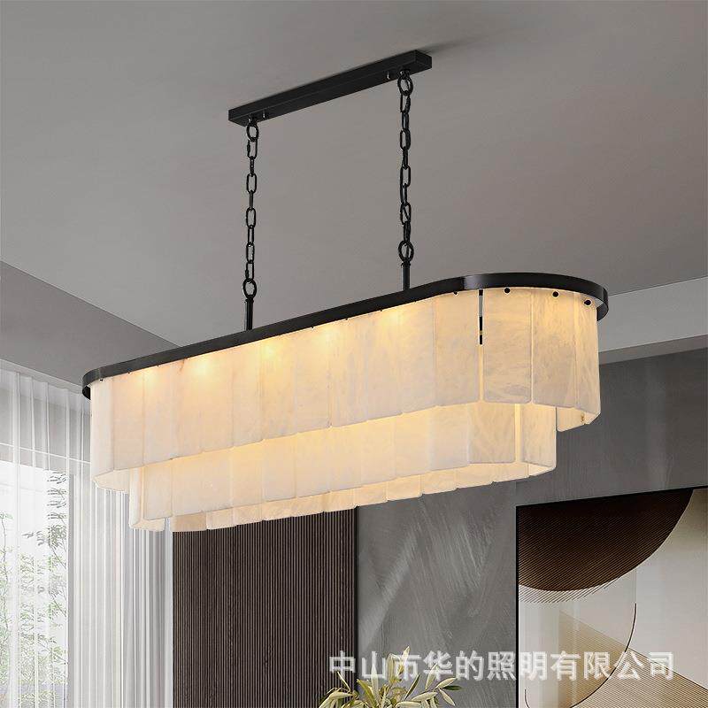 后现代轻奢全铜客厅吊灯天然云石美式复古法式中古大气卧室餐厅灯