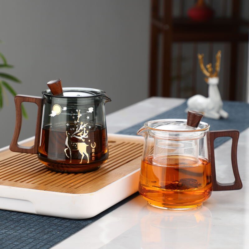 高硼硅品茶套装玻璃茶杯三件杯家用泡茶玻璃杯侧把玻璃泡茶杯