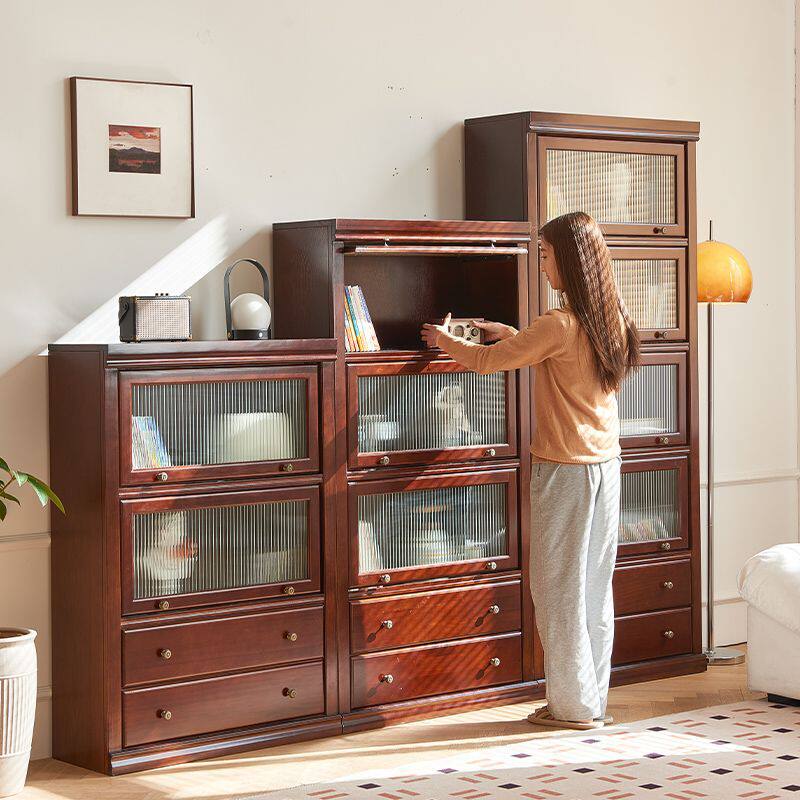 2026多层组合防尘翻斗柜门实木书柜儿童玻璃门客厅书架收纳柜展示