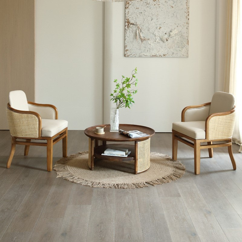日式家用会客洽谈桌椅组合家用藤编休闲椅客厅实木沙发椅民宿酒店