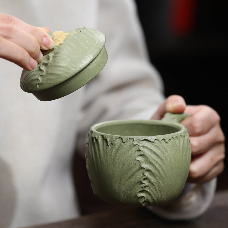 宜兴紫砂主人杯茶杯手工创意仿生白菜百财蜗牛杯功夫品茗杯盖杯