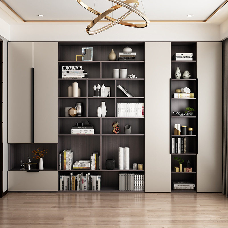 简约现代书柜书架组合北欧整墙落地书柜有门书橱书柜置物展示架
