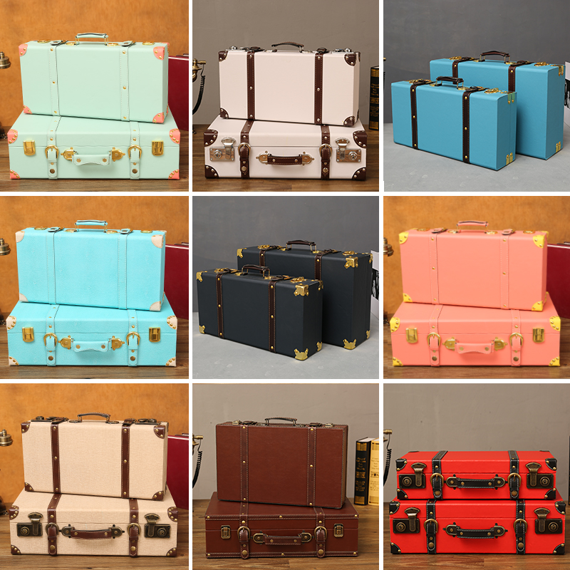 欧式复古手提箱i收纳整理储物箱老式皮箱旅L行拍摄装饰道具箱木箱