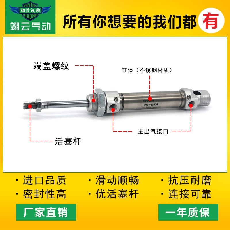 翊云迷你气缸DSNU/DSN-25p-75/100/125/150/175/200/300-PPV/PPS-