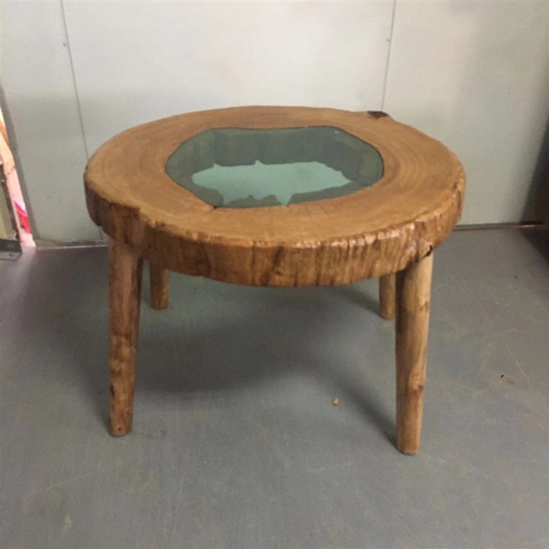 风化香樟木茶台j玻璃圆形庭院装饰茶几实木异形创意茶桌椅户外休