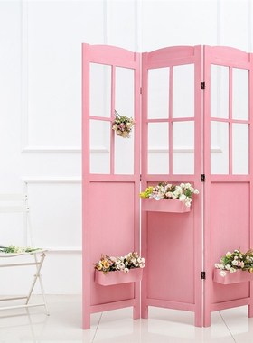田园覆古折叠屏风实木玄关隔断花架橱窗镂空服装店落X地式婚庆道