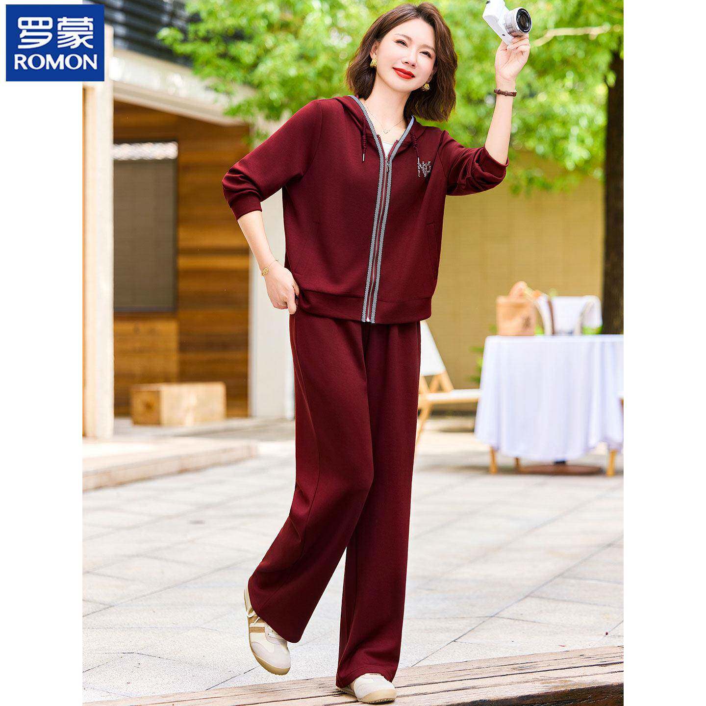 罗蒙品牌运动套装女2026新款妈妈春秋卫衣外套中老年秋装洋气上衣