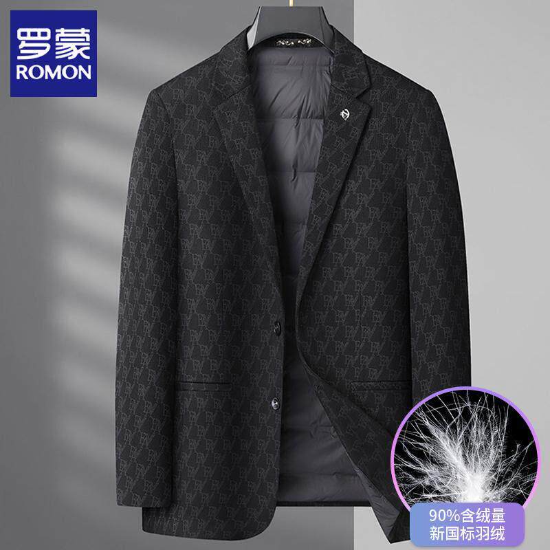 罗蒙大码羽绒服男秋冬季西服轻薄款加肥加大胖子商务西装冬装外套