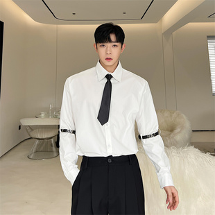 领带衬衫 男高级感韩版 学院风英伦白色衬衣设计感发型师痞帅上衣潮