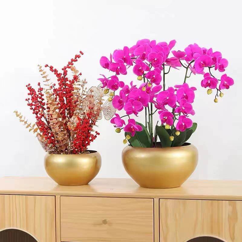 爆款蝴蝶兰大内盆酒坛金属花盆栽银柳冬青假花年宵花福桶插花摆件,家居饰品,花盆,淘宝优惠券,粉丝福利购,淘宝优惠卷