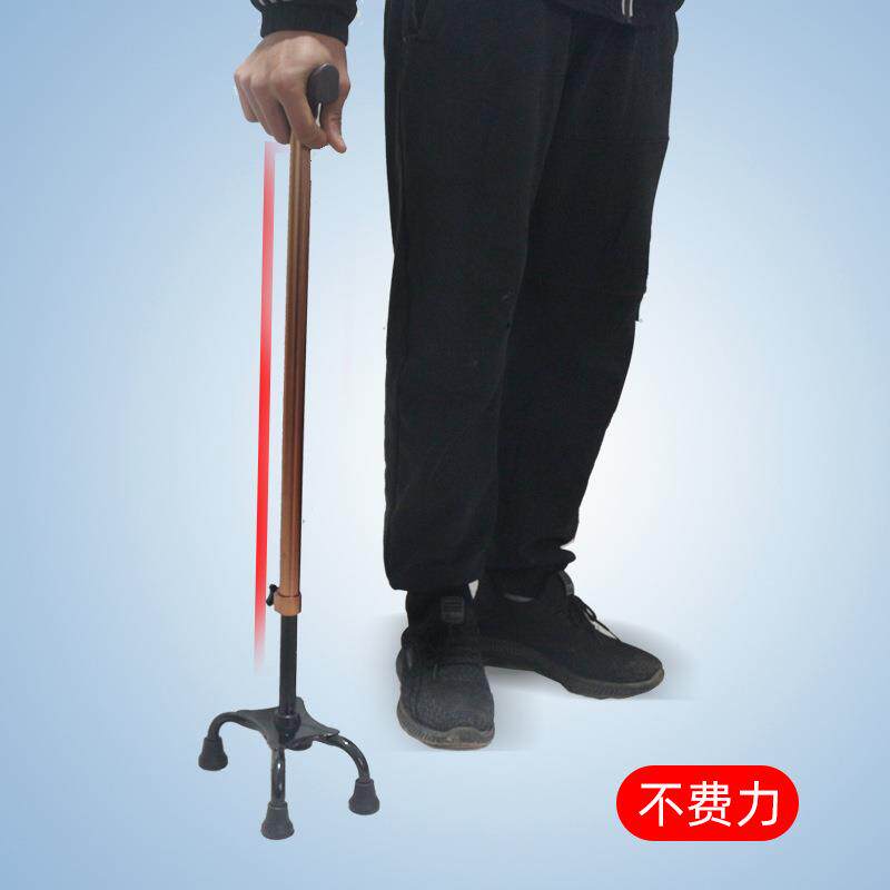 爆款不锈钢拐杖老人外出用直把四爪助行拐杖不锈钢调节高度四爪拐