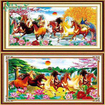 爆款马到成功富贵孔雀骏马奔腾十字绣牡丹旭日客厅柬埔寨越南图