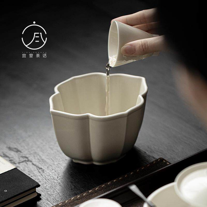 爆款草木灰釉海棠建水水盂茶渣斗陶瓷茶洗杯洗茶道配件茶渣缸