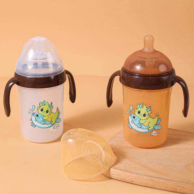爆款防摔超软纳米银奶嘴PP奶瓶带手柄吸管广口奶瓶断奶仿母乳设计