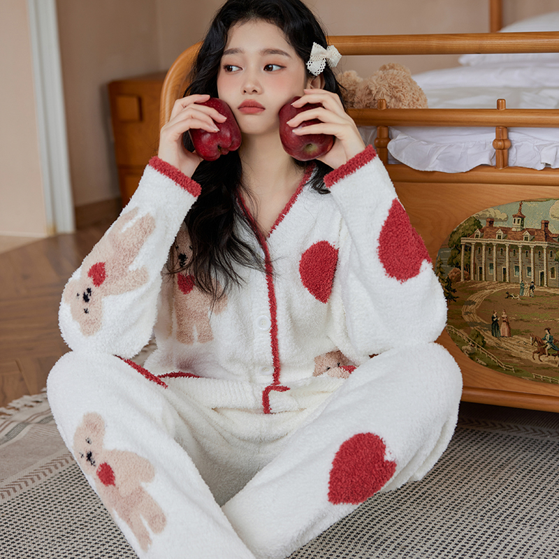 珈莹艾半边绒月子服秋冬产后加绒保暖孕妇睡衣产妇哺乳家居服套装