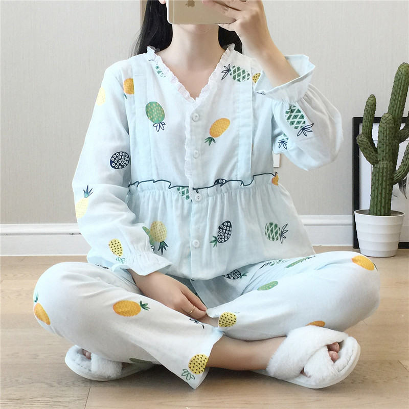 孕妇睡衣夏季薄款产后产妇纯棉纱布喂奶哺乳衣家居服月子服套装12月01日最新优惠
