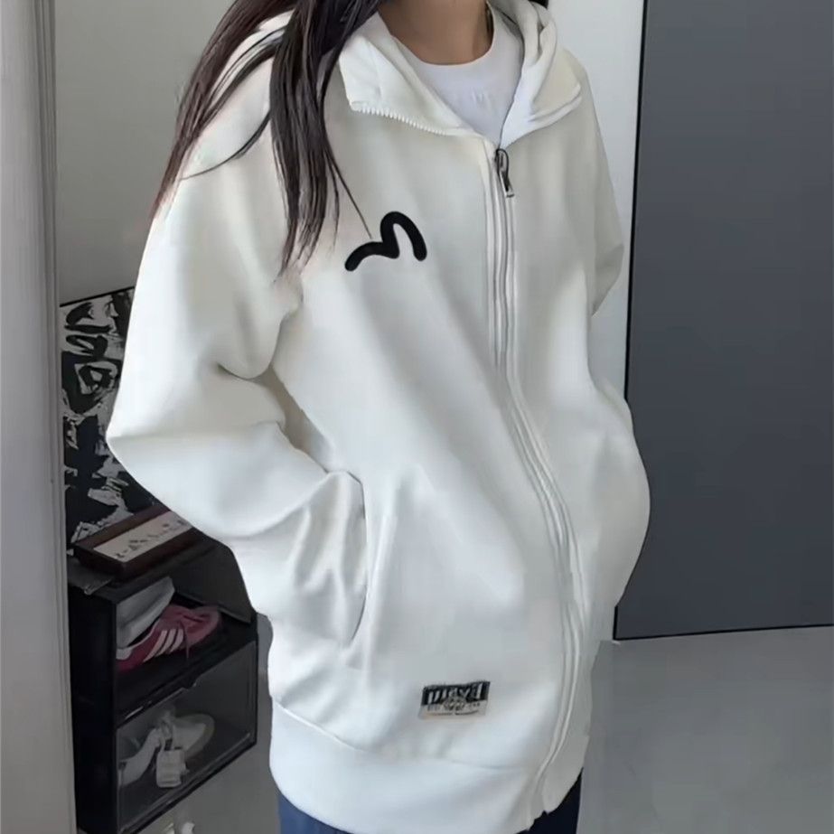 秋冬新款印花休闲夹克连帽外套女学生个性百搭宽松卫衣棒球服上衣