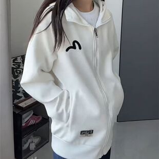 秋冬新款印花休闲夹克连帽外套女学生个性百搭宽松卫衣棒球服上衣