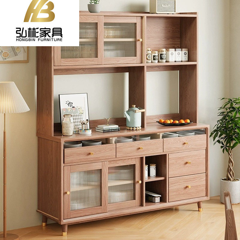 北欧白蜡木简约小户型实木餐边柜一体高柜橱柜餐厅厨房靠墙储物柜