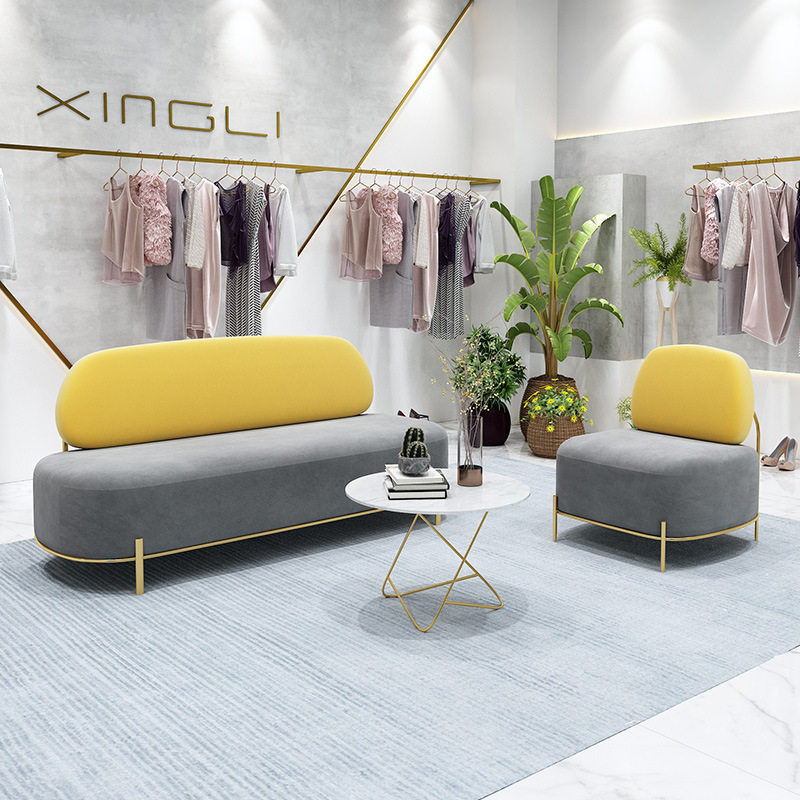服装店沙发现代简约美容店美发店休闲沙发小户型双人沙发茶几组合