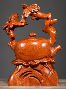 花梨木雕福e到财到根雕水壶摆件实木质客厅玄关装饰红木雕刻工艺