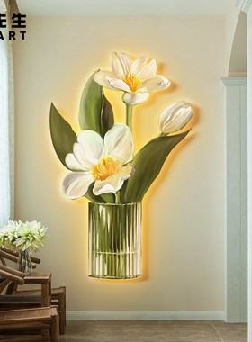 奶油风装饰画lied灯画客厅沙发背景墙餐厅带灯花玄关灯光卧室挂画