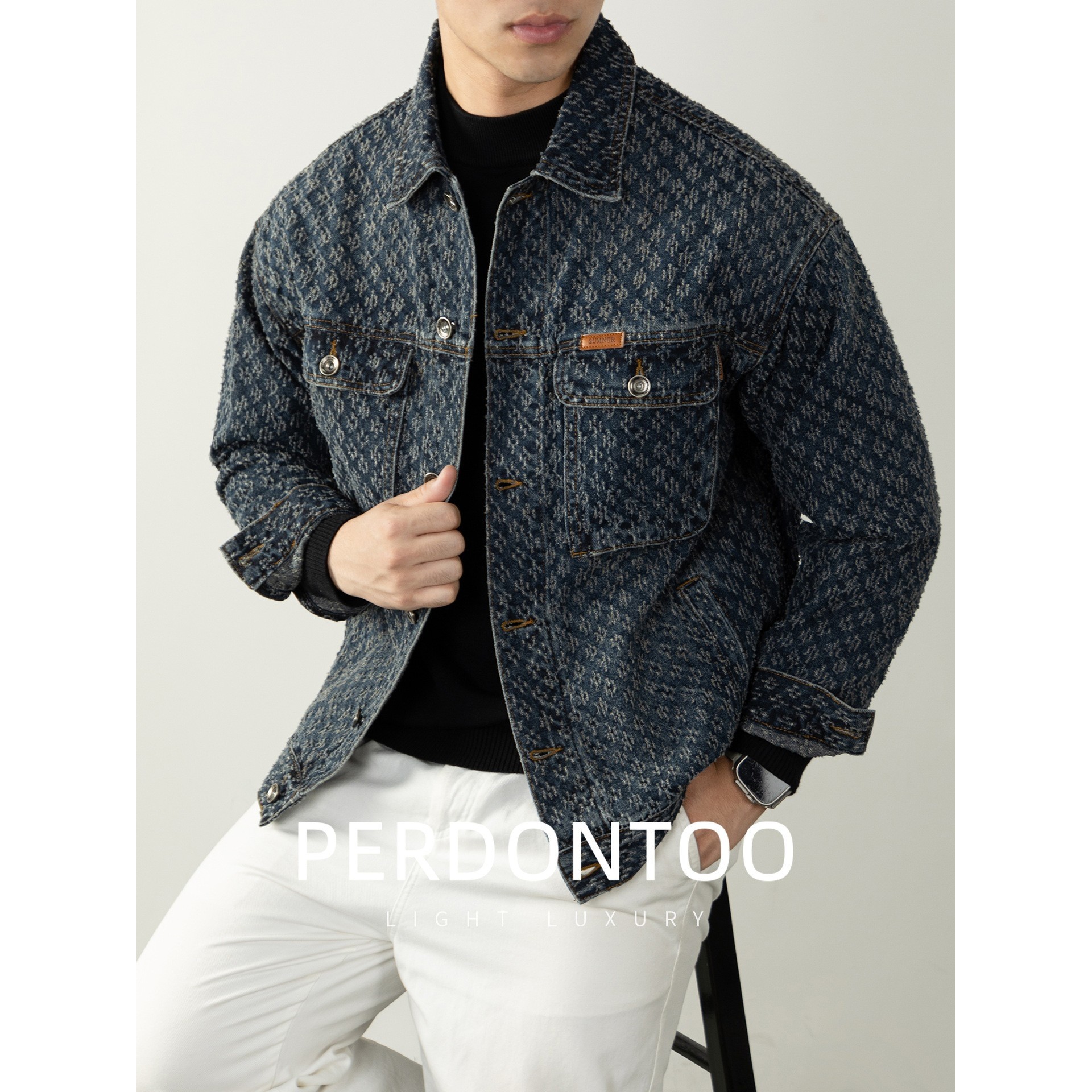 超炫酷！高级重工提花个性小香风微阔百搭牛仔外套男装秋冬夹ZZ70,男装,牛仔外套,淘宝优惠券,粉丝福利购,淘宝优惠卷