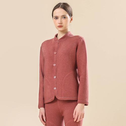 中老年羊毛彩绒保暖内衣女加绒加厚立领开衫长袖长裤保暖套装EC98