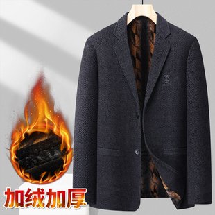 中年男士 加绒加厚单西装 爸爸秋冬装 冬季 领EC58 西服高档外套装 新款