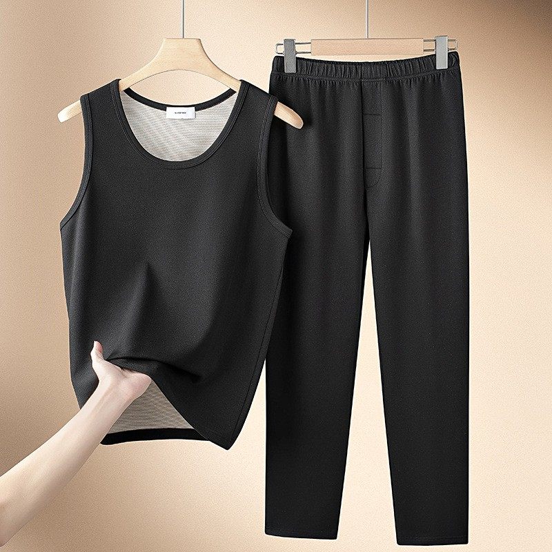 羊毛桑蚕丝双面绒男士背心长裤套装2025秋冬款内搭保暖打底两ZZ27,男装,中老年套装,淘宝优惠券,粉丝福利购,淘宝优惠卷