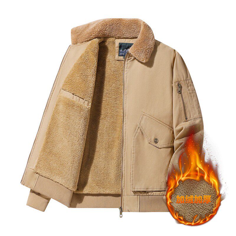 羊羔毛棉衣男冬季加绒加厚纯棉军旅工装棉服宽松大码男装EC83