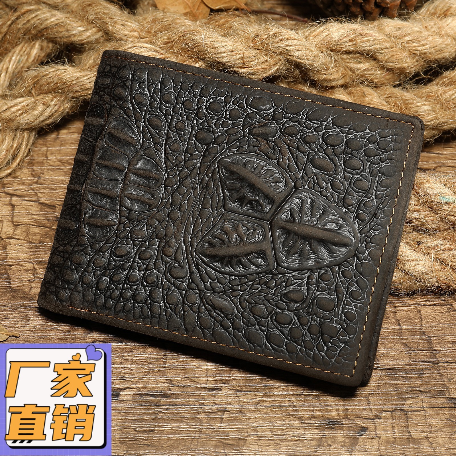 新款时尚男士百搭钱包真皮手拿包男款复古鳄鱼纹短款零钱包gd72
