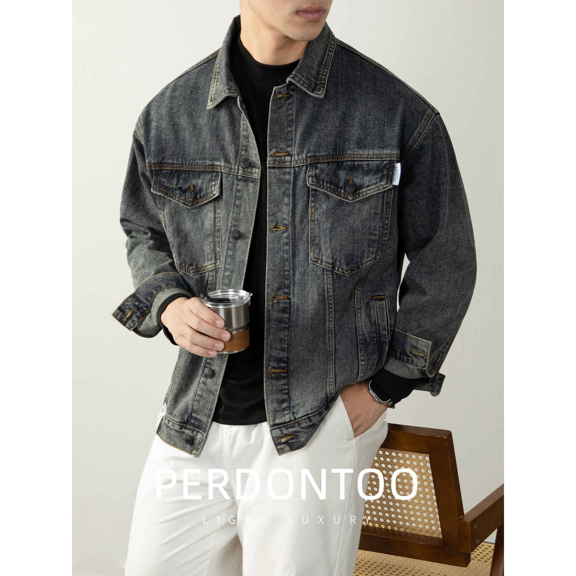 【怀旧复古牛仔】天然棉感工装做旧牛仔夹克男士秋冬高级水洗ZZ61,男装,牛仔外套,淘宝优惠券,粉丝福利购,淘宝优惠卷