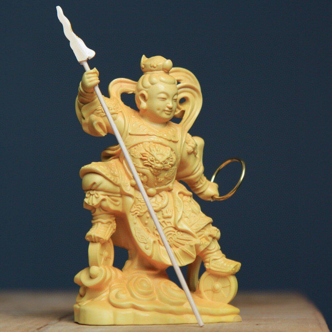 黄檀木雕实木雕刻双轮三太子中坛元帅李哪吒精雕工艺品4寸